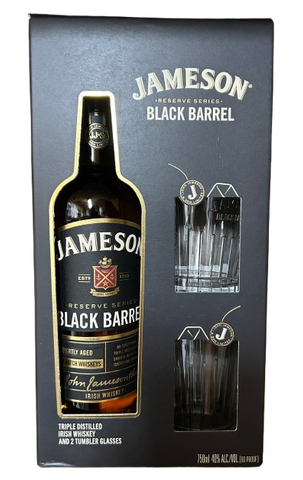 Jameson Black Barrel Irish Whiskey Gift Set with 2 Tumbler Glasses