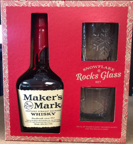 Maker's Mark Bourbon Whiskey Snowflake Rocks Glass Gift Set
