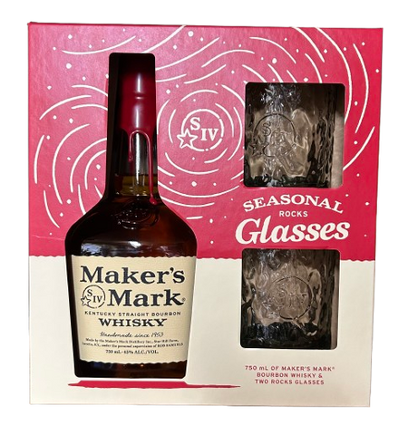 Maker's Mark Bourbon Gift Set with 2 Seasonal Rocks Glasses