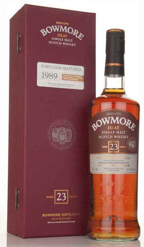 Bowmore Islay Single Malt Scotch Whisky 23 Years Old Port Cask Matured 1989