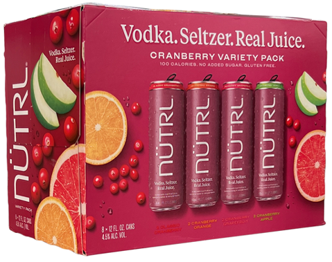 Nutrl Vodka + Seltzer + Real Juice Cranberry Variety Pack